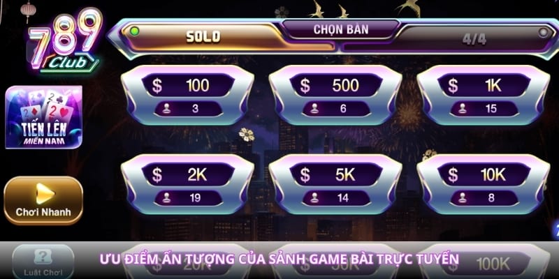 Ưu điểm ấn tượng của sảnh game bài trực tuyến